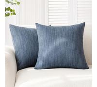 Foindtower Set of 2 Decorative Textured Burlap Linen Throw Pillow Covers Farmhouse Boho Cushion Cover Solid Accent Pillowcase for Couch Sofa Bed Living Room Home Decor,18×18 Inch,Navy Blue