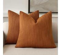 Foindtower Set of 2 Decorative Textured Burlap Linen Throw Pillow Covers Farmhouse Boho Cushion Cover Solid Accent Pillowcase for Couch Sofa Bed Living Room Home Decor,18×18 Inch,Burnt Orange
