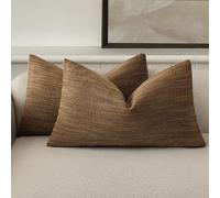 Foindtower Set of 2 Decorative Textured Burlap Linen Throw Pillow Covers Farmhouse Boho Lumbar Cushion Cover Solid Accent Pillowcase for Couch Sofa Bed Living Room Home Decor,12×20 Inch,Golden Brown