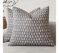 Foindtower Set of 2 Decorative Vintage Floral Print Throw Pillow Covers Neutral Modern Farmhouse Cushion Covers Boho Home Decor For Sofa Couch Chair Bedroom Living Room Outdoor,18×18 Inch,Rustic Gray