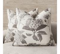 Foindtower Set of 2 Floral Vintage Throw Pillow Covers Neutral Accent Print Decorative Cushion Covers Farmhouse Boho Home Decor for Sofa Chair Couch Bedroom Living Room Outdoor,18×18 Inch,Light Gray