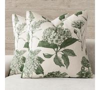 Foindtower Set of 2 Linen Floral Throw Pillow Covers Neutral Vintage Print Decorative Cozy Cushion Covers Farmhouse Boho Home Decor for Sofa Chair Couch Bedroom Living Room,22×22 Inch,Dark Green