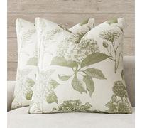 Foindtower Set of 2 Linen Floral Throw Pillow Covers Vintage Accent Print Decorative Cozy Cushion Covers Farmhouse Boho Home Decor for Sofa Chair Couch Bedroom Living Room,22×22 Inch,Light Green