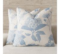 Foindtower Set of 2 Linen Floral Vintage Throw Pillow Covers Neutral Accent Decorative Cozy Cushion Covers Farmhouse Boho Home Decor for Sofa Chair Couch Bedroom Living Room,24×24 Inch,Sky Blue