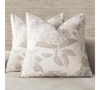 Foindtower Set of 2 Linen Floral Vintage Throw Pillow Covers Neutral Accent Decorative Cushion Covers Farmhouse Boho Home Decor for Sofa Chair Couch Bedroom Living Room,20×20 Inch,Tan Beige