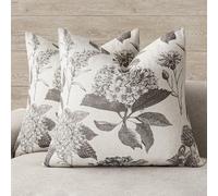 Foindtower Set of 2 Linen Floral Vintage Throw Pillow Covers Neutral Accent Decorative Cushion Covers Farmhouse Boho Home Decor for Sofa Chair Couch Bedroom Living Room Outdoor,20×20 Inch,Light Gray