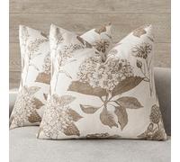 Foindtower Set of 2 Linen Floral Vintage Throw Pillow Covers Neutral Accent Decorative Cushion Covers Farmhouse Boho Home Decor for Sofa Chair Couch Bedroom Living Room Outdoor,18×18 Inch,Light Brown