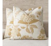 Foindtower Set of 2 Linen Floral Vintage Throw Pillow Covers Neutral Accent Print Decorative Cozy Cushion Covers Farmhouse Home Decor for Sofa Chair Couch Bed Living Room,22×22 Inch,Light Yellow