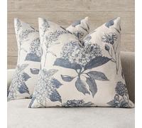 Foindtower Set of 2 Linen Floral Vintage Throw Pillow Covers Neutral Accent Print Decorative Cushion Covers Farmhouse Boho Home Decor for Sofa Chair Couch Bedroom Living Room Outdoor,18×18 Inch,Blue