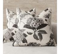 Foindtower Set of 2 Linen Floral Vintage Throw Pillow Covers Neutral Accent Print Decorative Cushion Covers Farmhouse Boho Home Decor for Sofa Chair Couch Bedroom Living Room Outdoor,20×20 Inch,Black