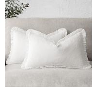 Foindtower Set of 2 Soft Decorative Linen Cushion Covers with Fringe, Boho Covers with Tassels for Lumbar Cushion for the Sofa, Living Room, Home Decor, 30 x 51 cm