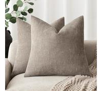 Foindtower Set of 2 Soft Textured Chenille Throw Decorative Pillow Covers Square Accent Solid Cushion Cover Cozy Neutral Farmhouse Pillow Case for Couch Sofa Bedroom Living Room 16x16 Inch,Light Taupe