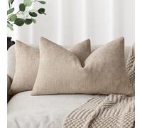 Foindtower Set of 2 Textured Chenille Throw Decorative Pillow Covers Square Accent Solid Cushion Cover Neutral Farmhouse Lumbar Pillow Case for Couch Sofa Bedroom Living Room 12x24 Inch,Cream Camel