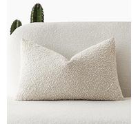 Foindtower Textured Boucle Throw Pillow Covers Accent Solid Lumbar Pillow Cases Cozy Soft Decorative Couch Cushion Case for Chair Sofa Bedroom Living Room Home Decor, 12 x 20 Inch,Light Beige