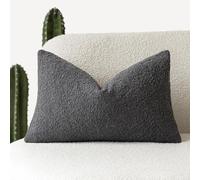 Foindtower Textured Boucle Throw Pillow Covers Accent Solid Lumbar Pillow Cases Cozy Soft Decorative Couch Cushion Case for Chair Sofa Bedroom Living Room Home Decor, 12 x 20 Inch,Dark Grey