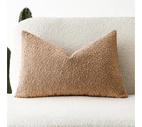 Foindtower Textured Boucle Throw Pillow Covers Accent Solid Lumbar Pillow Cases Cozy Soft Decorative Couch Cushion Case for Chair Sofa Bedroom Living Room Home Decor, 12 x 20 Inch,Tobacco