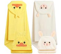 FOINEMYED 2 Pack Baby Hooded Towels Premium Baby Bath Towel Super Soft and Absorbent Hooded Baby Towels for Newborn Toddler Hooded bath towel (Duck and Sheep Towel Set)