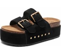 Foinledr Women's Platform Clogs Sandals Cork Footbed with Comfort Double Buckles, Summer Platform Slides Mules, Summer Beach Comfort Wide Widths Availab