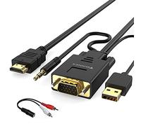 FOINNEX VGA to HDMI Adapter Cable With Audio, Convert PC to TV/Monitor 1080P, Active Male Lead for Computer, Projector, 6FT/1.8M