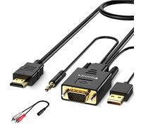 FOINNEX VGA to HDMI Adapter Cable with Audio, Convert VGA Source (PC) in HDMI Connector (TV/Monitor) 1080P, Active Male VGA to HDMI Out Lead Video Adattatore cord for Computer, Projector, 10FT/3M