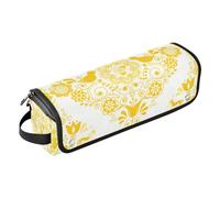 Foiosoh 2-in-1 Curling Iron Travel Case with Removable Heat Resistant Mat Curling Iron Travel Holder Storage Bag for Straigheners, Curling Iron, Hair Dryer, Yellow Nordic Folk Art Pattern