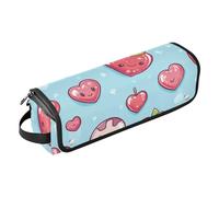 Foiosoh 2-in-1 Curling Iron Travel Case with Removable Heat Resistant Mat Double-Layer Travel Carrying Case for Flat Iron Hot Tools and Haircare Accessories, Love and Strawberries Blue