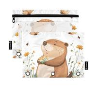 Foiosoh 2 pack Beaver and Butterfly White pencil pouches for 3 Rings Big Capacity Clear Window Binder pencil pouches for School Office College Supplies