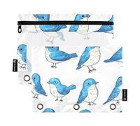 Foiosoh 2 pack Bluebird Birds White 3 Rings Pencil Bag Large Pencil Holder with Clear Window for School Writing Utensils Storage Supplies