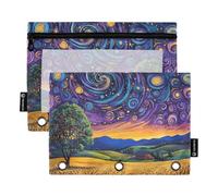 Foiosoh 2 pack Countryside Swirling Stars Design pencil poucheses for 3 Rings Binder Lightweight Clear Window Pencil Case for Storing School Supplies