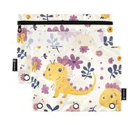 Foiosoh 2 pack Cute Dino Beige and Purple 3 Rings pencil pouches multifunctional Clear Window Pencil Case for School Office College Supplies