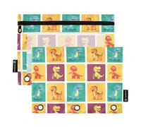 Foiosoh 2 pack Cute Dinosaurs and Flowers 3 Rings Pencil Bag portable clear pouches with zipper for School Office College Supplies, Cartoon Dino Check, 1 size, Modern/Fitted