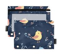 Foiosoh 2 pack Cute Dragonfly White pencil pouches 3 Rings Binder Big Capacity Clear Window Pencil Case for School Writing Utensils Storage Supplies, Cute Bird Navy Blue, 1 size, Modern/Fitted