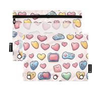 Foiosoh 2 pack Cute Heart Pattern Beige pencil pouches 3 Rings portable Zipper pencil poucheses Case for School Writing Utensils Storage Supplies