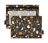 Foiosoh 2 pack Cute Monsters and Pumpkins Black pencil pouches 3 Rings portable Binder pencil pouches with Zipper Pulls for Office Organizers