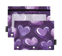 Foiosoh 2 pack Deep Purple and Black Heart pencil pouches 3 Rings multifunctional Clear pencil pouches with Zipper for Office Organizers