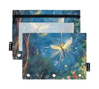 Foiosoh 2 pack Firefly and Night Deep Blue 3 Rings Pencil Bag multifunctional clear pouches with zipper for School Writing Utensils Storage Supplies