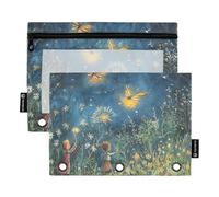 Foiosoh 2 pack Firefly Lighting and Night 3 Rings Pencil Bag Big Capacity Clear Window Pencil Case for School Writing Utensils Storage Supplies