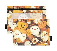 Foiosoh 2 pack Hallowmas Monsters Orange pencil poucheses for 3 Rings Binder Big Capacity Clear Window Pencil Case for Storing School Supplies