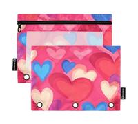 Foiosoh 2 pack Heart Blue and Red pencil pouches for 3 Rings Big Capacity Pencil Holder with Clear Window for School Office College Supplies