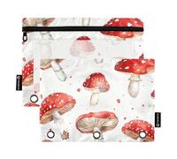 Foiosoh 2 Pack Personalised Pencil Case 3 Ring Zipper Pencil Case for School Supplies Storage Navy Blue, Red Mushrooms, 1 size, Modern/Fitted