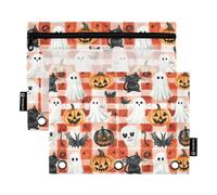 Foiosoh 2 pack Pumpkins and Monsters Check Red 3 Rings pencil pouches Big Capacity Binder pencil pouches with Zipper and Clear Window for School Writing Utensils Storage Supplies
