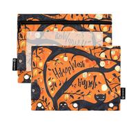Foiosoh 2 pack Pumpkins and Monsters Orange pencil pouches 3 Rings Binder portable Binder pencil pouches with Zipper and Clear Window for School Office College Supplies