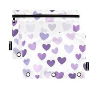 Foiosoh 2 pack Purple Heart Small pencil pouches 3 Rings Binder Large Clear Window Pencil Case for School Office College Supplies