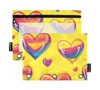 Foiosoh 2 pack Rainbow Heart 3 Rings Pencil Bag Large Binder Pouches with Zipper for School Office College Supplies