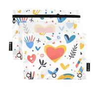 Foiosoh 2 pack Rainbow Heart and Plant White pencil pouches 3 Rings Binder Big Capacity Clear Window Binder pencil pouches for Storing School Supplies