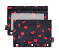 Foiosoh 2 pack Red and Black Love Heart pencil pouches for 3 Rings Big Capacity Binder pencil pouches with Zipper and Clear Window for Office Organizers