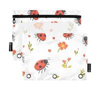 Foiosoh 2 Pack Small Flower Chicken Pencil Pouch Beige Large Pouches with Zipper Pulls for Office Organizers, Funny Lady Bug White, 1 size, Modern/Equipped