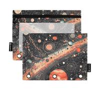 Foiosoh 2 pack Space Planets and Earth 3 Rings Pencil Bag Lightweight Binder Pouches with Zipper for School Writing Utensils Storage Supplies