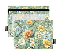 Foiosoh 2 Pack Spring Pansy Carnation Green Pencil Bags, 3 Rings, Multifunctional Paddling Bags with Zipper for Office Organizers
