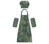 Foiosoh 3 Pack Kids Kitchen Set Adorable Green Camouflage Children Aprons with Pockets for Children 3-12 Years Old, Green Camouflage, S